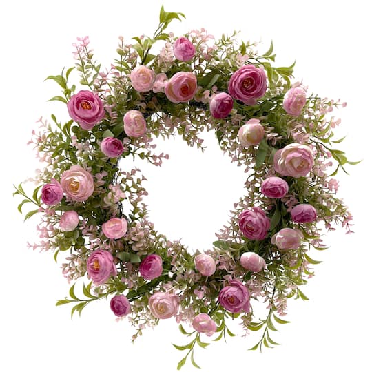 20" Mauve & Dusty Pink Ranunculus & Eucalyptus Wreath by Ashland®